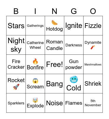 Guy Fawkes Bingo Card