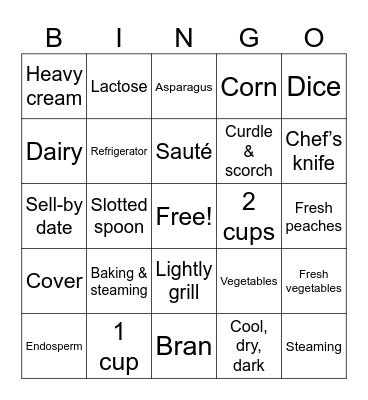 3.02 - 3.03 Foods Bingo Card