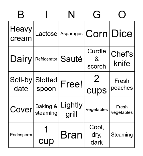 3.02 - 3.03 Foods Bingo Card