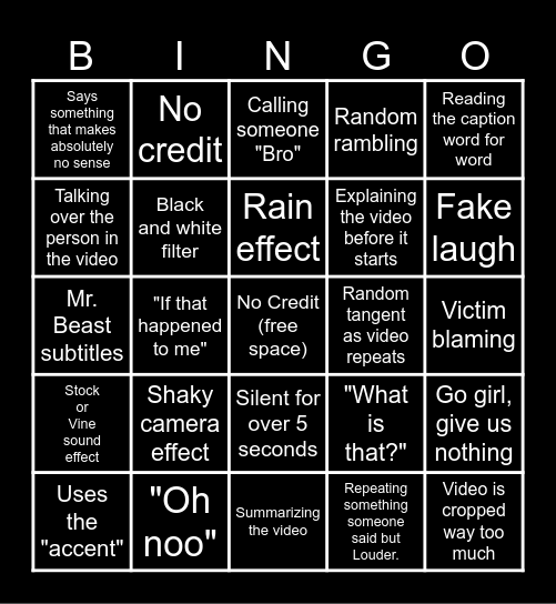 Sssniperwolf Bingo Card