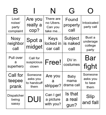 Halloween Police Bingo Card