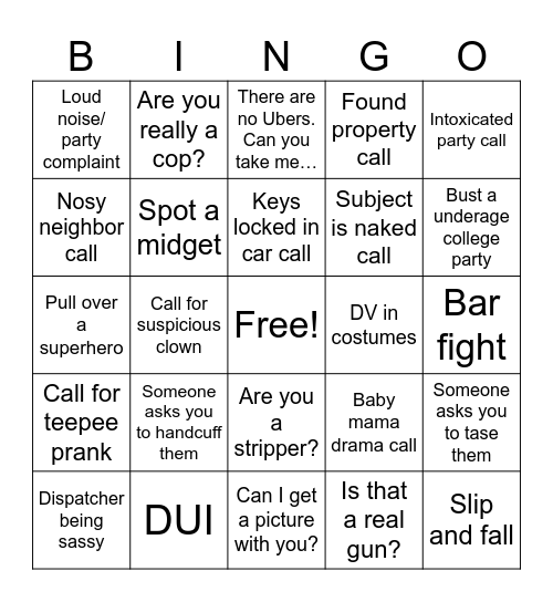 Halloween Police Bingo Card