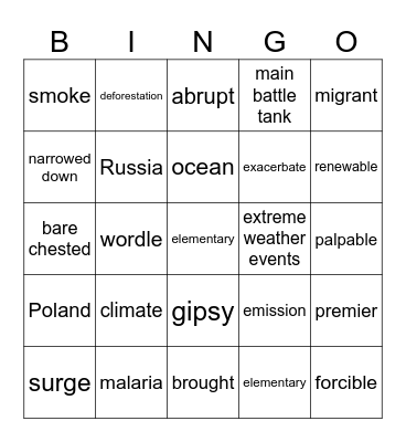 CLIMATE CHANGE Bingo Card