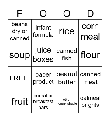 Food Drive B I N G O Bingo Card