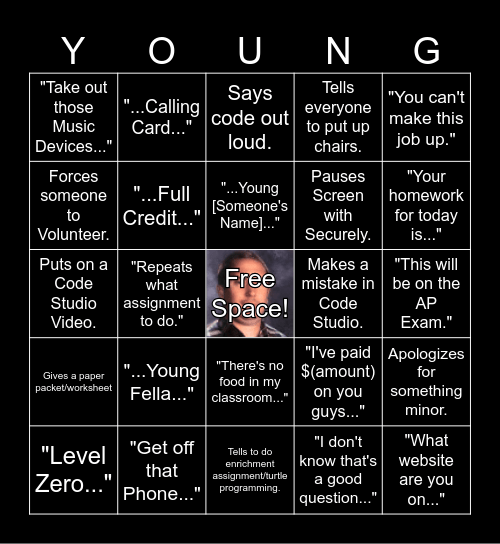 Young Fella Bingo Card