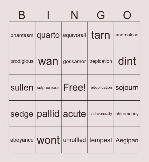 Vocabulary Bingo! Bingo Card