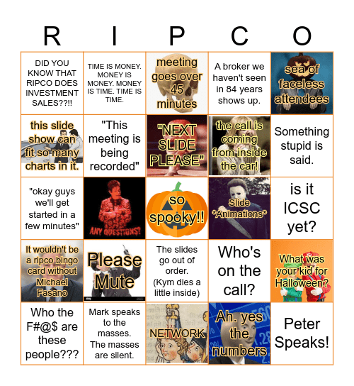 Ripco Bingo but it's still spooky season Bingo Card