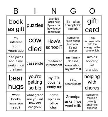 holiday Bingo Card