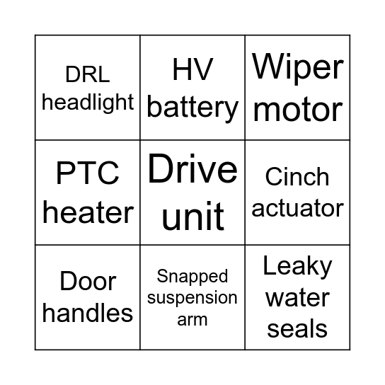 Model S Failure Bingo Card Bingo Card