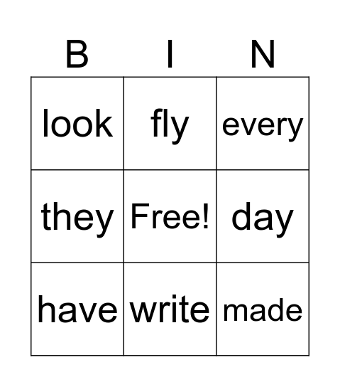 1st Module 3 Words Weeks 1 Bingo Card