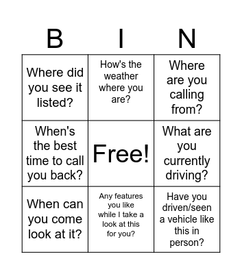 SALES CALL BINGO Card