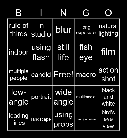 Photo Bingo Card