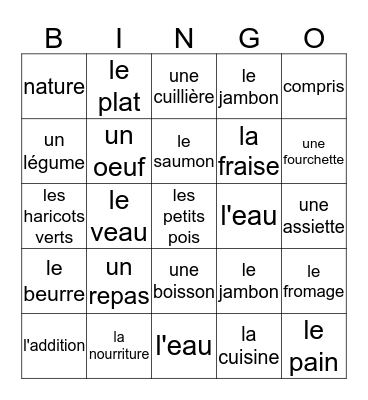 Un Repas Unité 3 Bingo Card