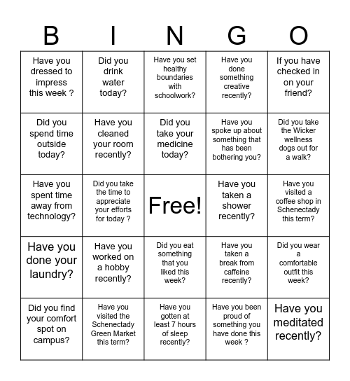 AMEU Wellness Bingo Card