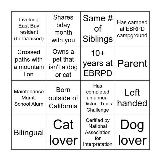 Parks Bingo Card