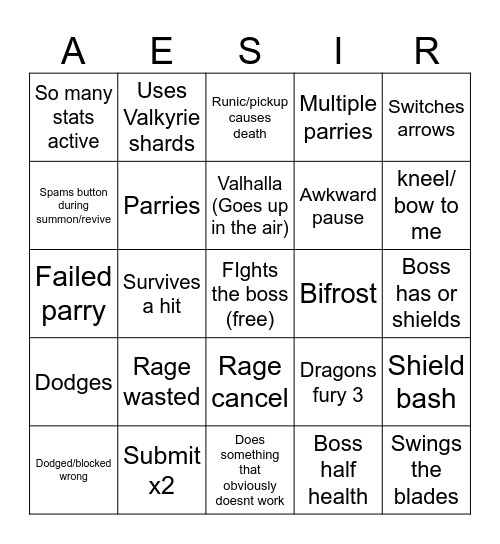 Aesir Bingo Card