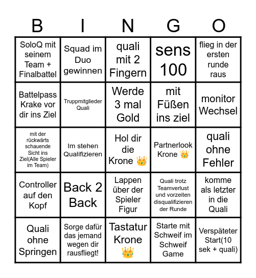 Fallguys Bingo Card