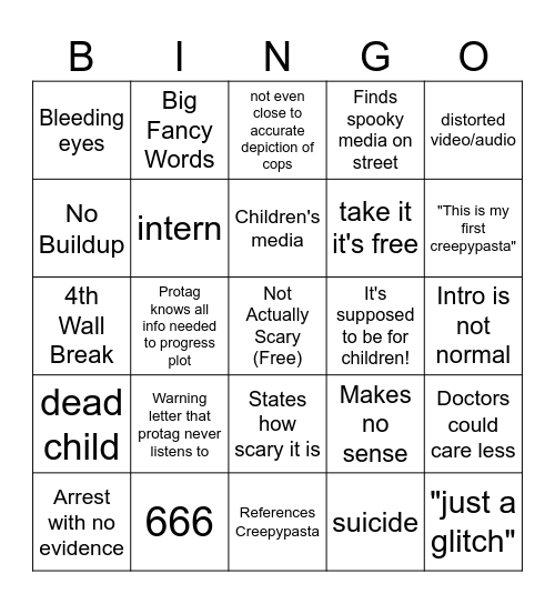 Creepypasta Bingo Card