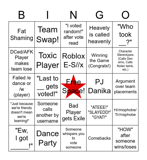 Total Roblox Drama Bingo (Camp) (Vid Safe) Bingo Card