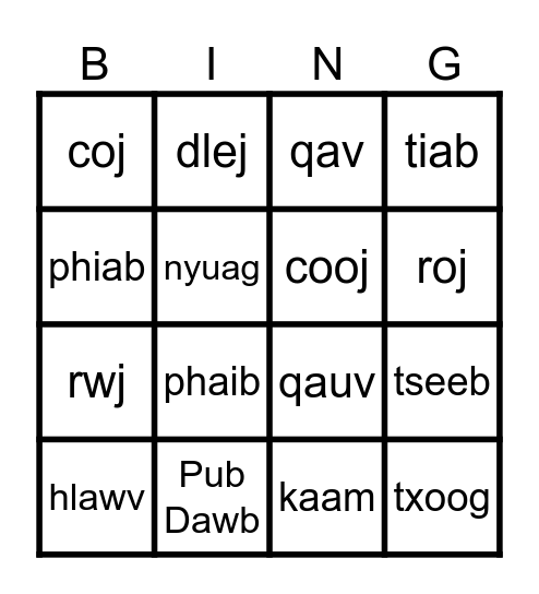 Nyeem Lus (Cov Cim) Bingo Card