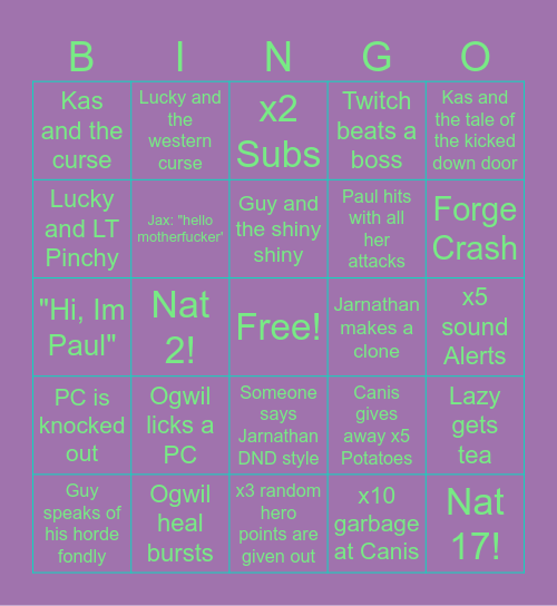 Abomination Bingo Card