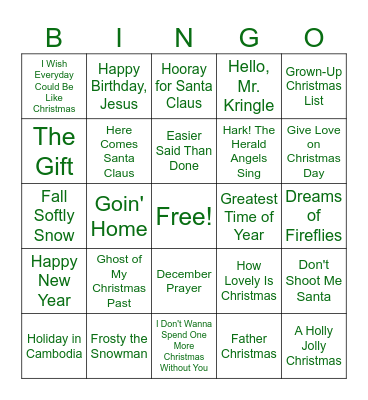 NCCC Christmas Music Bingo Card