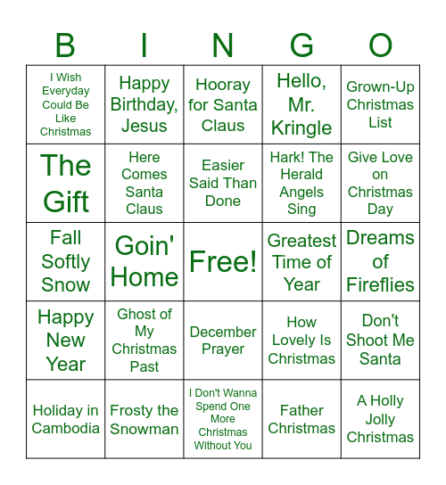 NCCC Christmas Music Bingo Card