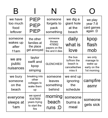 GLENCHIES Bingo Card