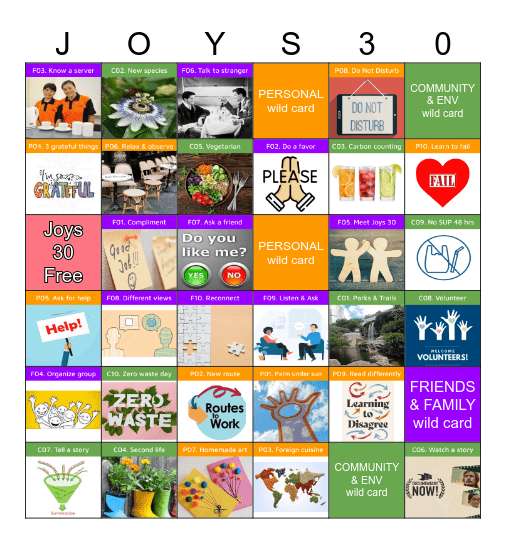 Your Joys 30 Bingo Card Bingo Card