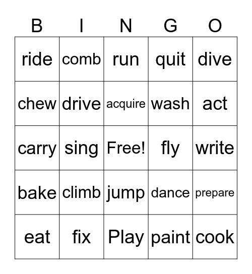 I can't .................... Bingo Card