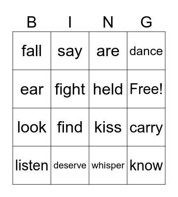 past tense verbs Bingo Card