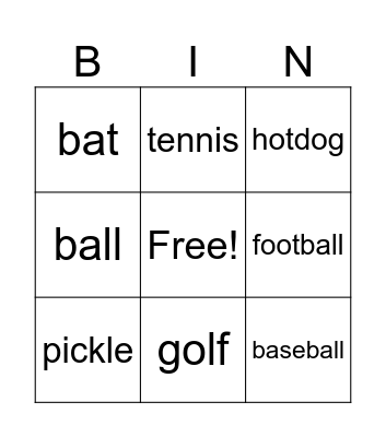 Sports Bingo Card