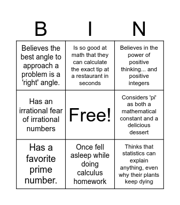 Math Mingle Bingo Card