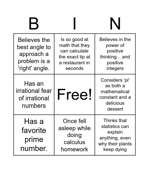 Math Mingle Bingo Card