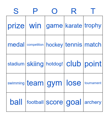 Sports Themed Bingo Card
