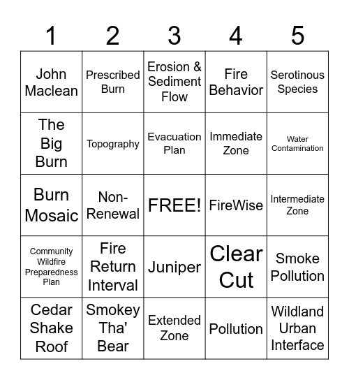 Wildfire Bingo Card