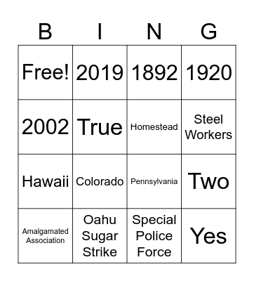 Labor Unrest Bingo Card