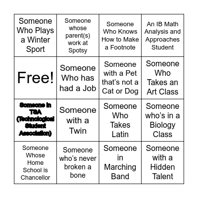 IB Mentorship Intro Bingo Card