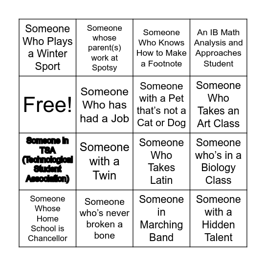 IB Mentorship Intro Bingo Card