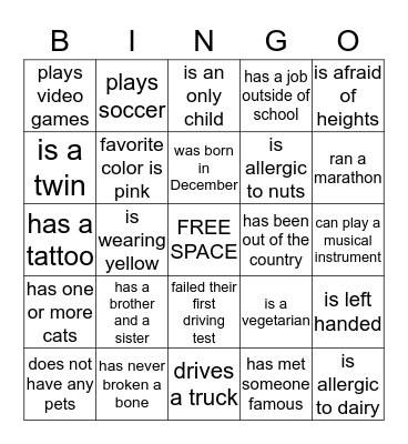 ICEBREAKER BINGO Card