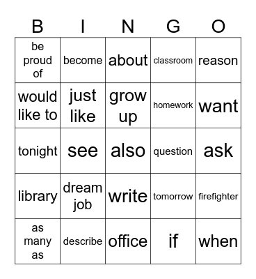 Dream jobs Bingo Card
