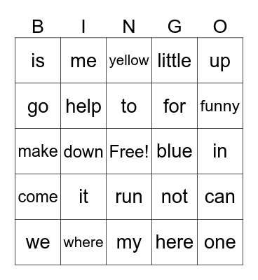 Sight Words 1 Bingo Card