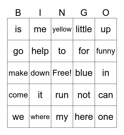 Sight Words 1 Bingo Card