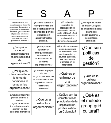 Gestión Organizacional en DH - U1 Bingo Card