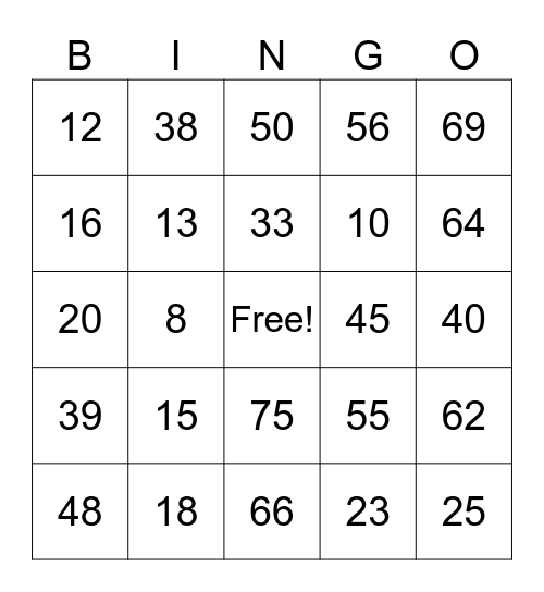 MATHS BINGO Card