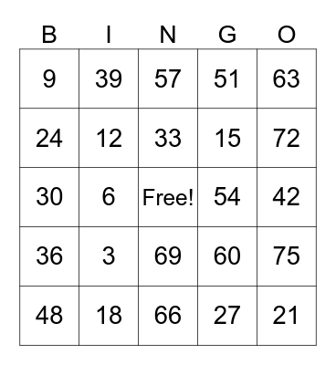 MATHS BINGO Card