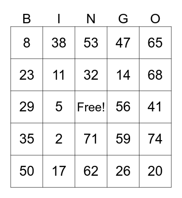 MATHS BINGO Card