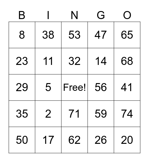 MATHS BINGO Card