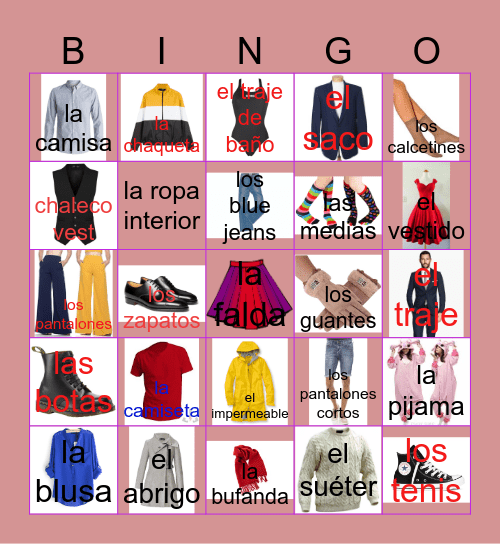 La  ropa Bingo Card