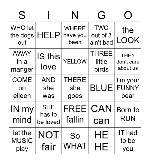 866 PICTURE MUSIC CLUES Bingo Card